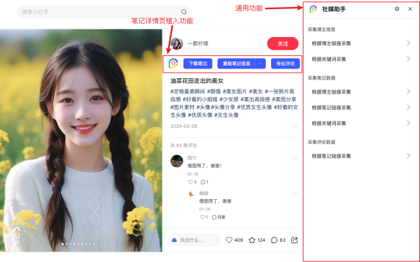 社媒助手 小红书、抖音等视频与图片无水印一键下载  浏览器插件