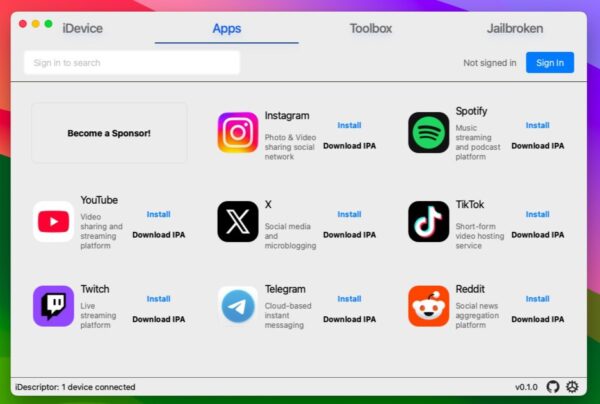iDescriptor： iOS 苹果手机和平板管理工具，免 iTunes安装苹果app