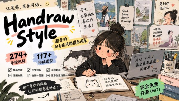 手绘风格与排版图型提示词库：按编号生成绘图提示词